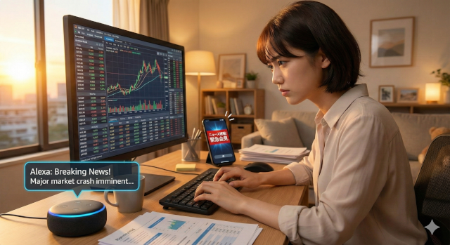 在宅で情報を確認する女性のイメージ